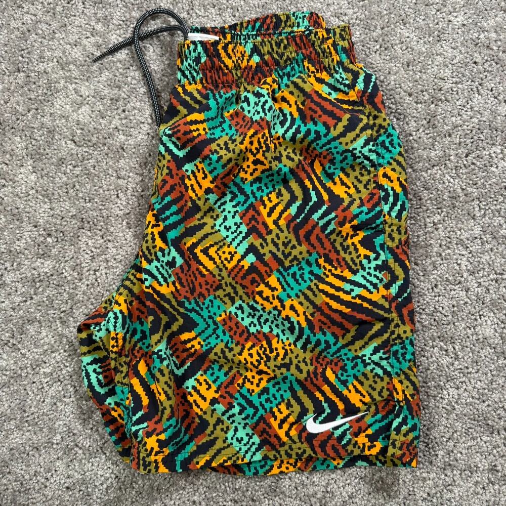 Nike Wild All‎ Over Print M 6" Swim Shorts Retro Animal Print Blue Orange Trunks